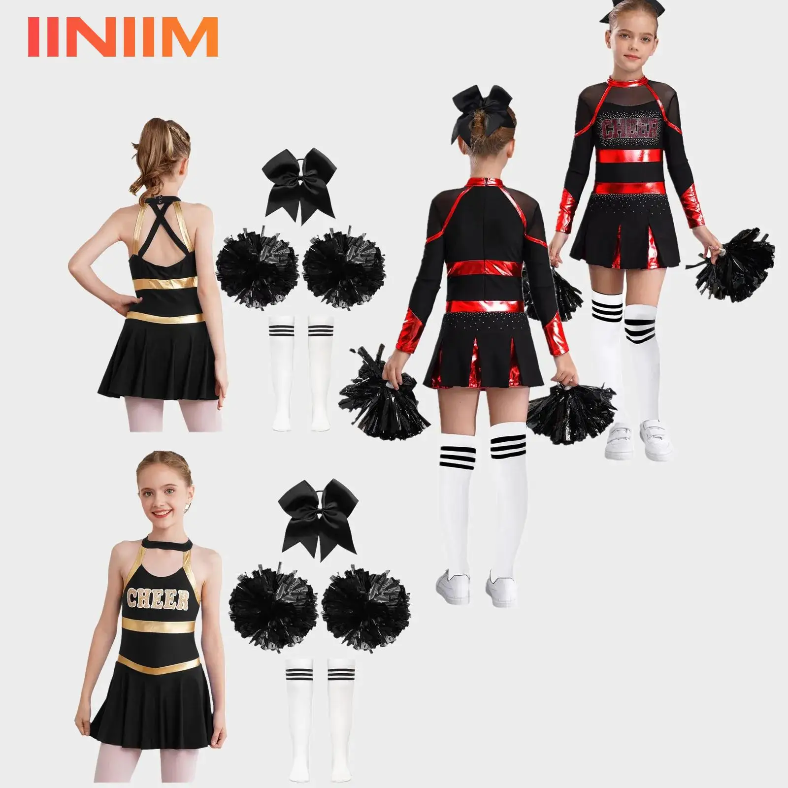 

Детский костюм болельщика для девочек, униформа черлидинга, блестящие стразы, буквенный узор, металлическое балетное трико, платье