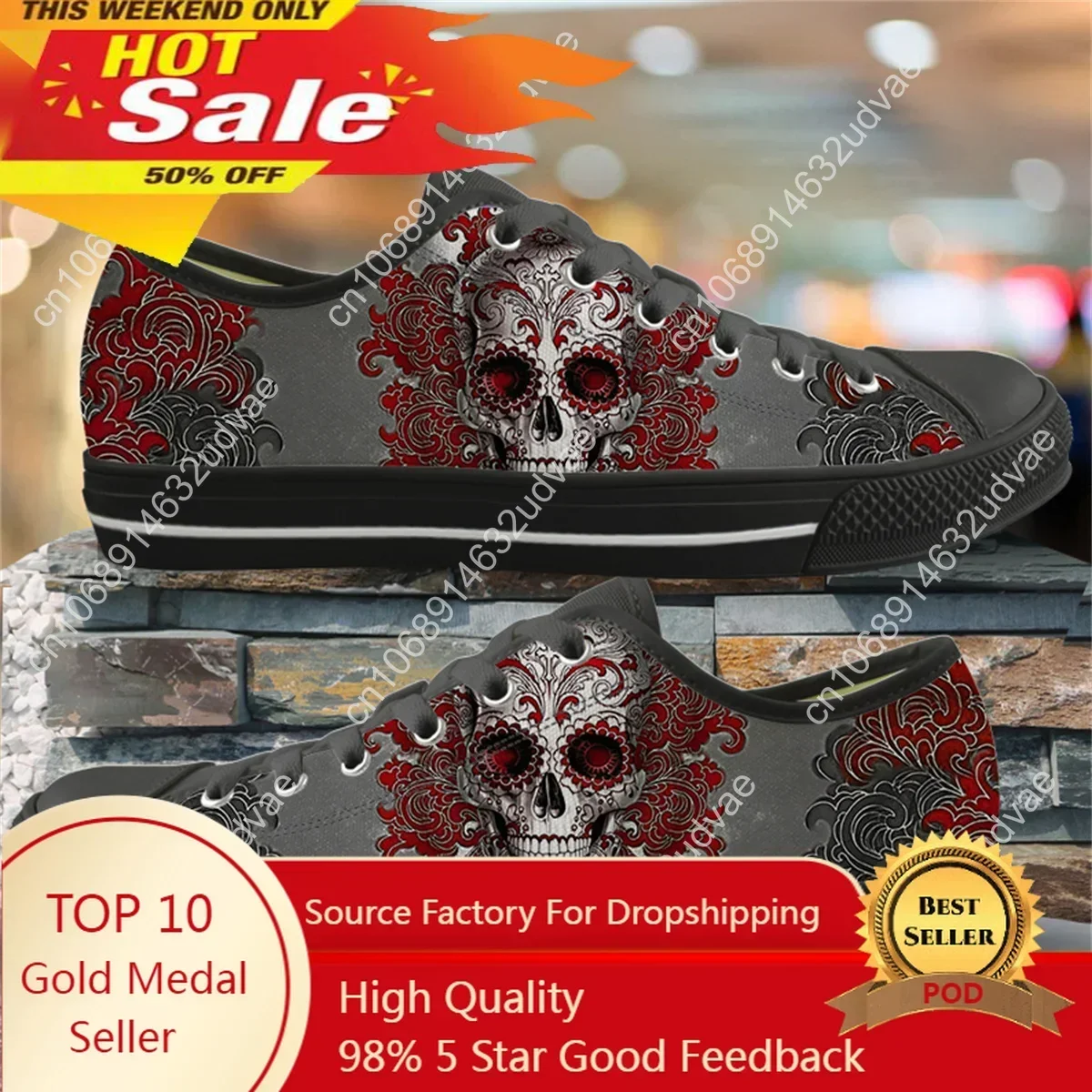 Gothic Skull Print Lace Up Vulcanized Shoes Breathable Casual Ladies Canvas Flat Shoes Fitness Light Running Sneakers