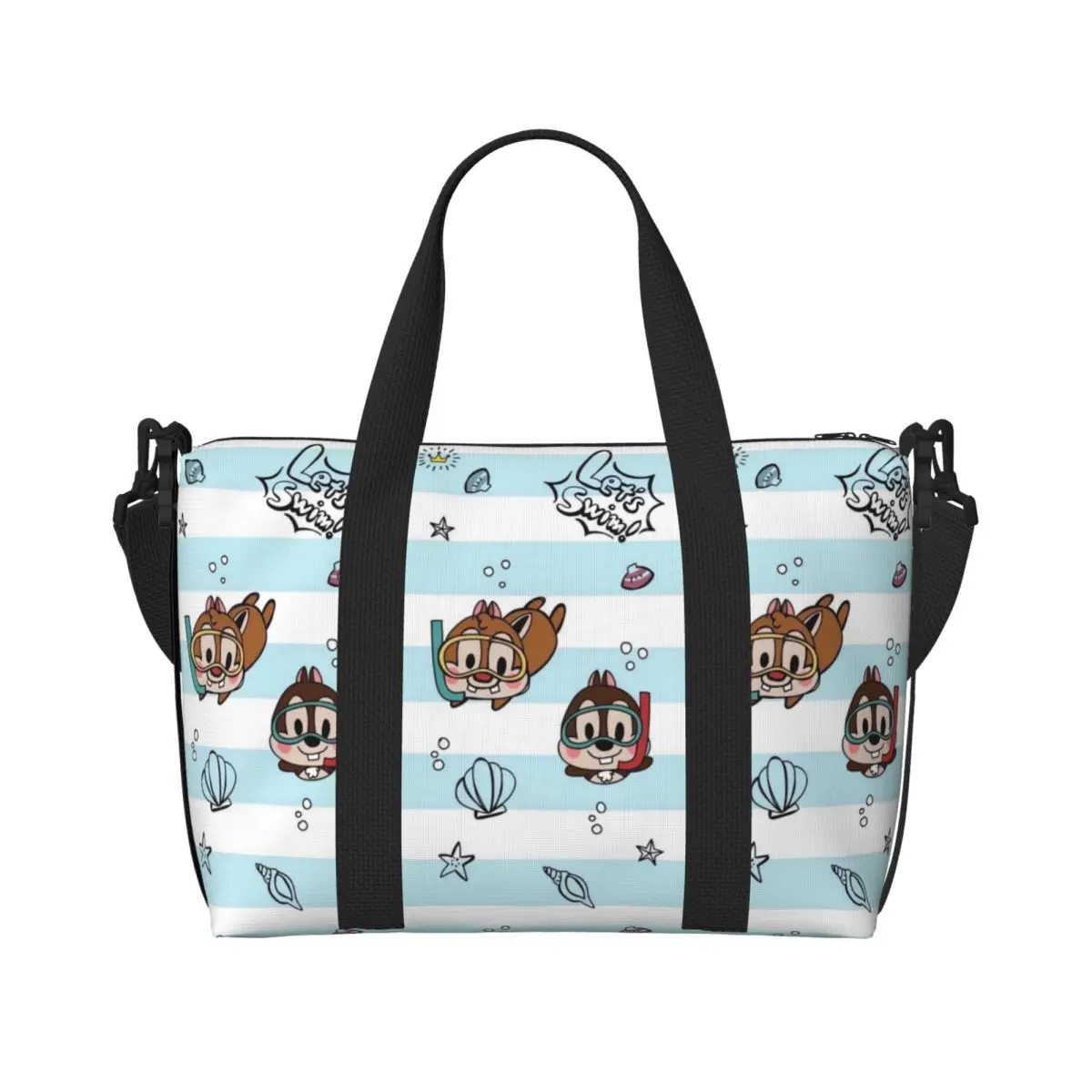 

Custom Funny Cartoon Chip And Dale Beach Tote Bag Women Big Compartment Beach Gym Travel Bags