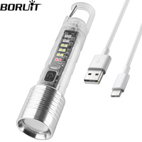 BORUiT Super Bright Transparent LED Flashlight Work Light with Hook Zoom Type-C Rechargeable Torch Waterproof Camping Lantern