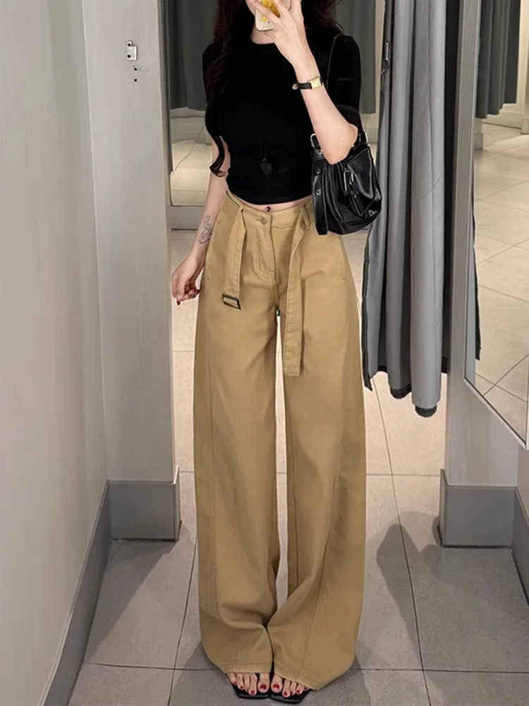 

2025 Spring New Items High Waist Wash Tie Casual Pants Women's Solid Color Long Styles Casual Loose Clothing
