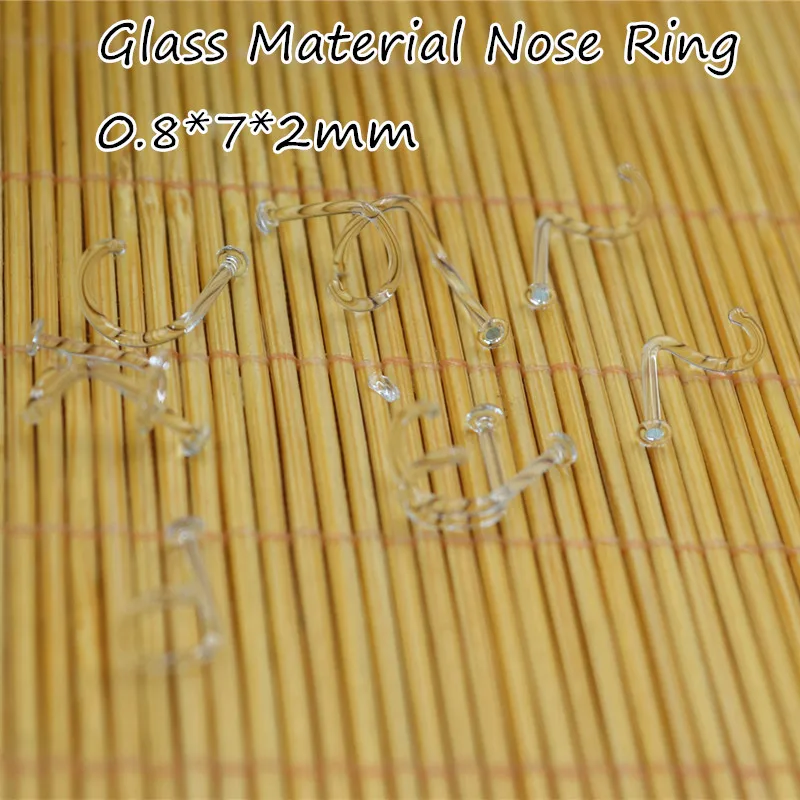 50 Stück Nasenpiercing aus Glas, transparenter Nasenring, Körperpiercing-Schmuck, 20G 18GX7X2MM, flach – Detail 2