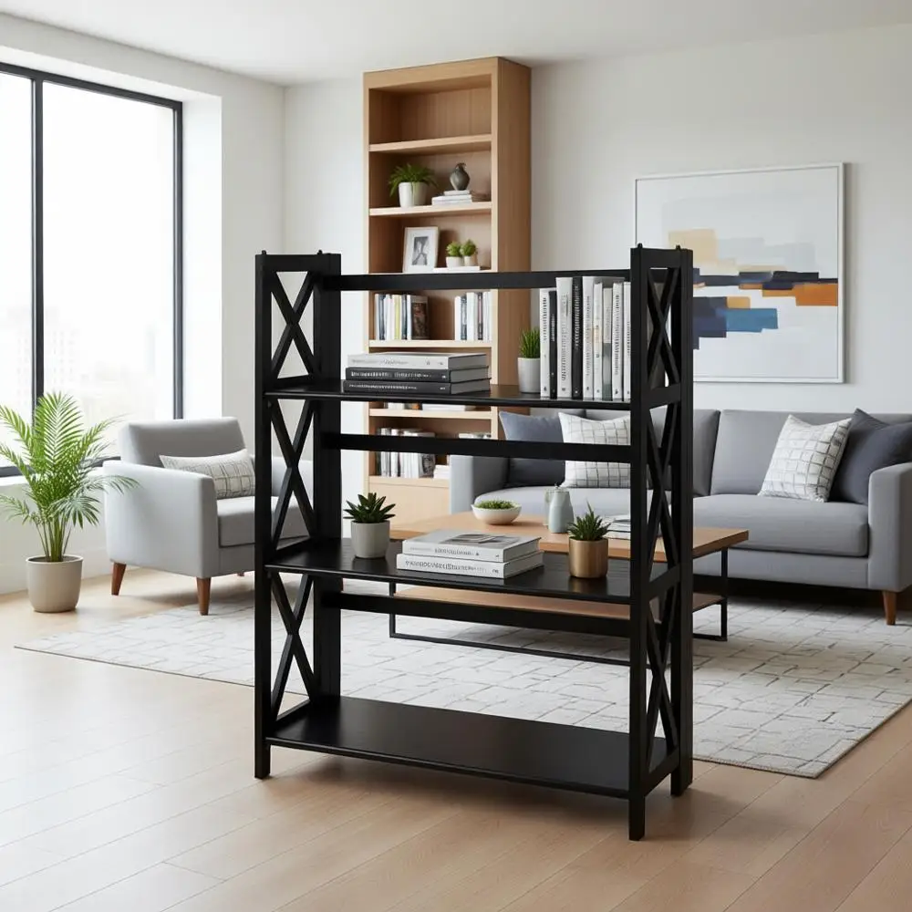 

3-Shelf Black Bookcase, New