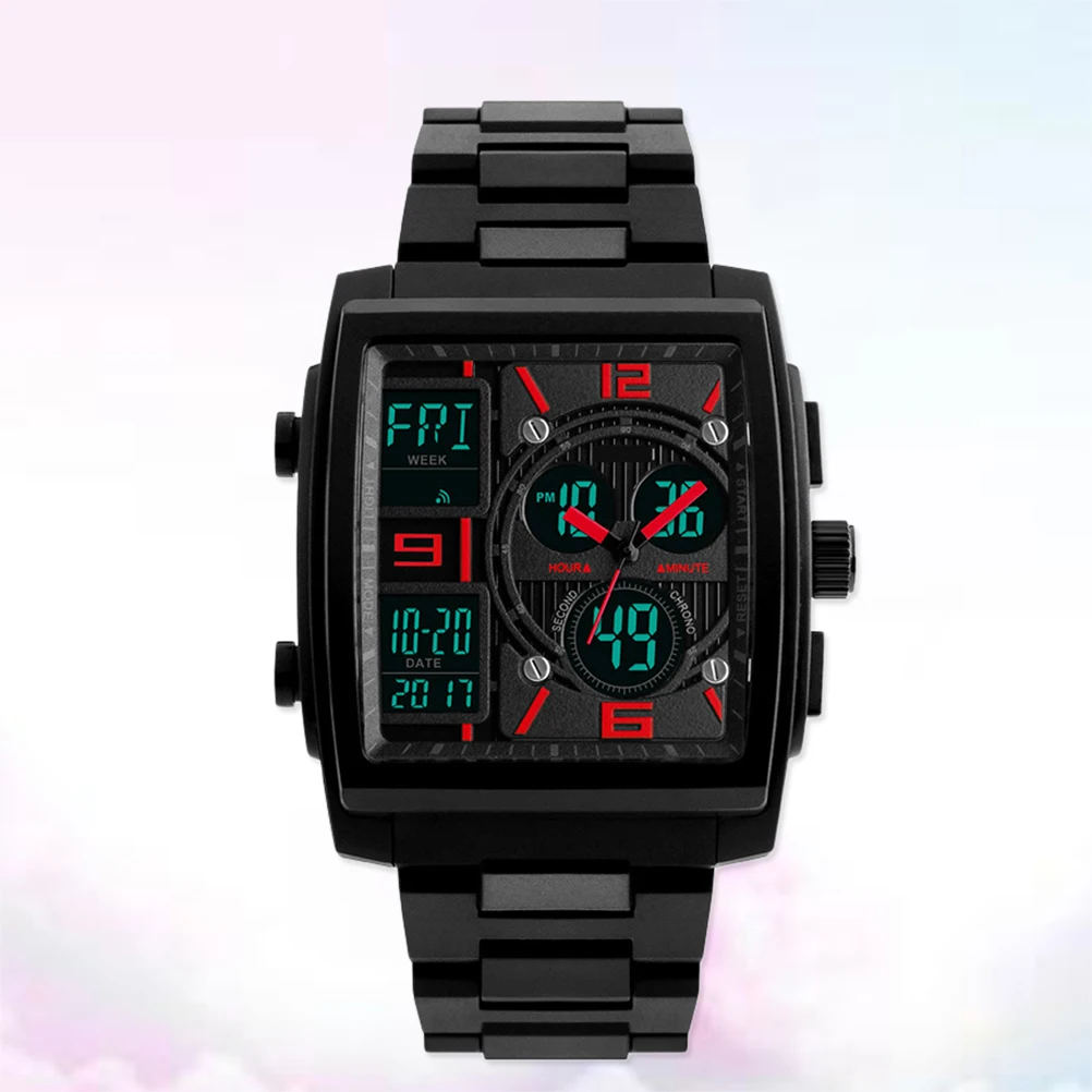 Men'S Waterproof Sports Watch Multi-Function Analog Military Style Large Square Wristwatch El Backlight 50M