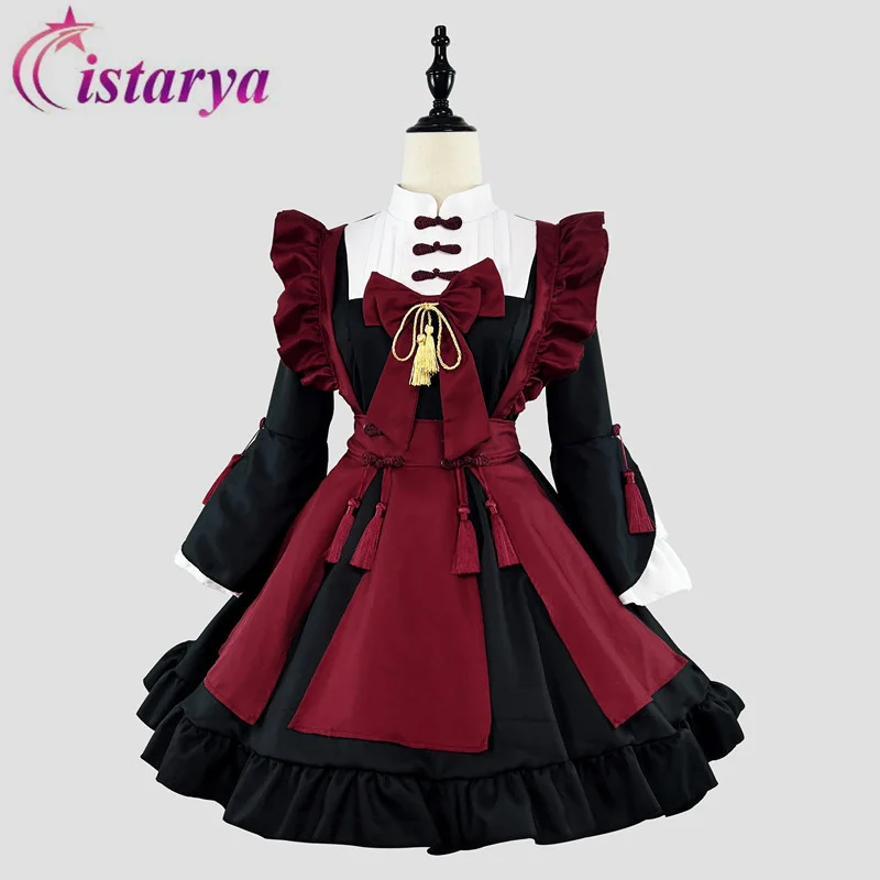 Nuovo abito Lolita cameriera morbida ragazza fiocco gonna in vita manica lunga elegante blocco di colore nuovo abito cinese di grandi dimensioni