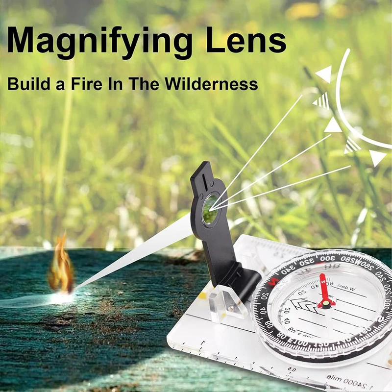 Outdoor Hiking Survival Guide Tool Compass Map Scale Ruler Folding Drawing Multifunctional Waterproof