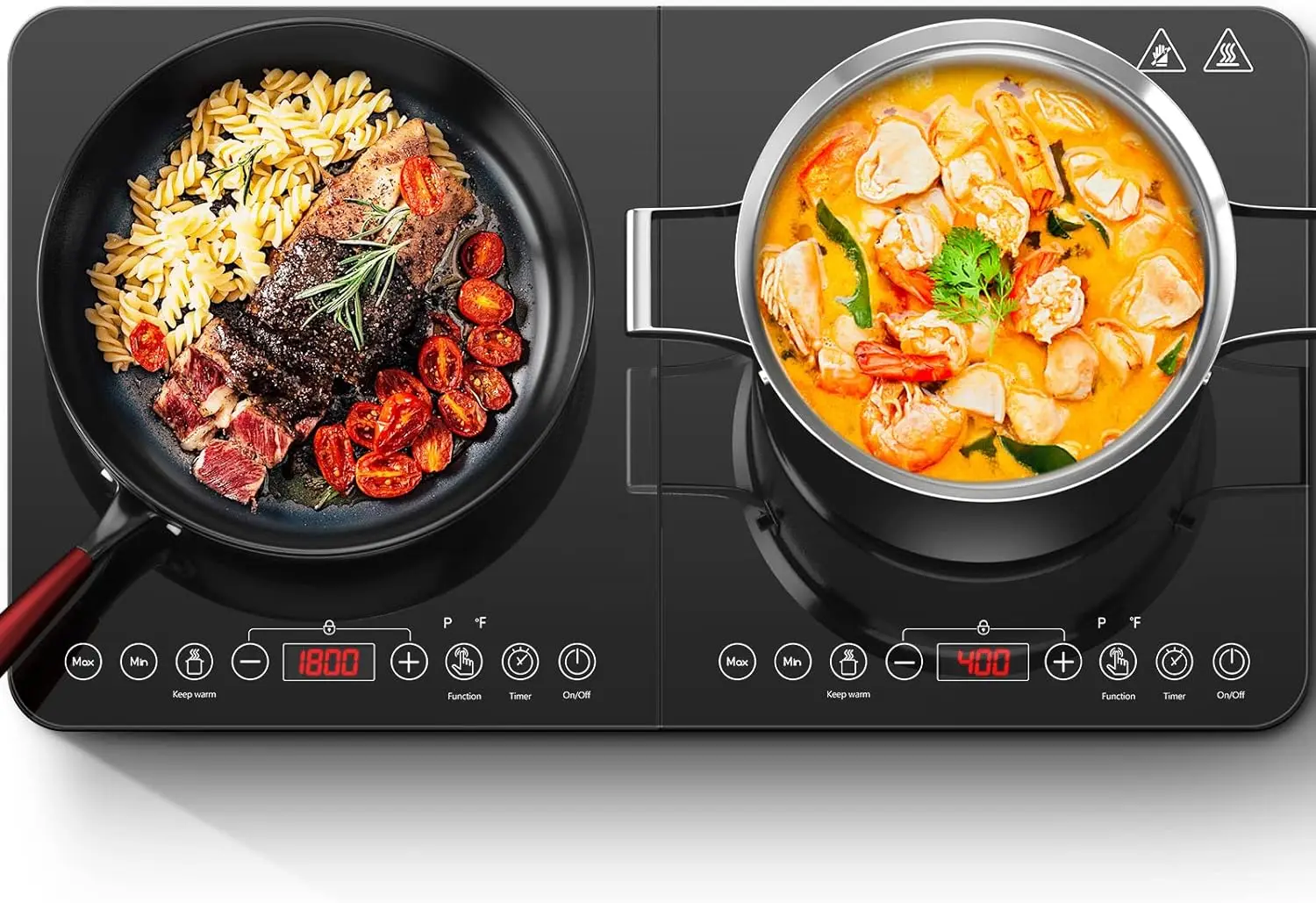 Aobosi-Table de cuisson à double induction, cuisinière à induction portable avec 2 brûleurs, contrôle indépendant, corps ultra fin, 10 températures