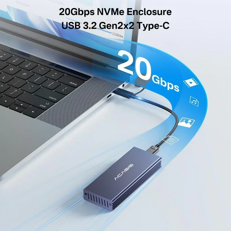 Acasis 20Gbps Enclosure for Mac（2013-2017） 12+16Pin External Hard Drive Case for File Backup/Expansion Aluminum M.2 NVMe Adapter
