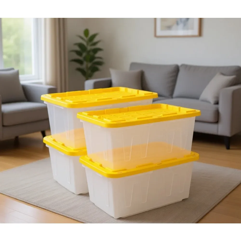 Heavy Duty Clear Stackable Storage Bins with Lids, Ideal for Dorm, Classroom, Home Organization, 4 Pack