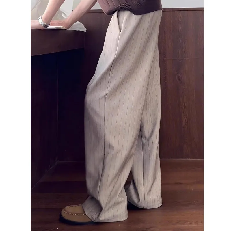 

2026 Draped Striped Casual Pants Men A-line Suit Trousers Elegant Lazy Style Daily Wear