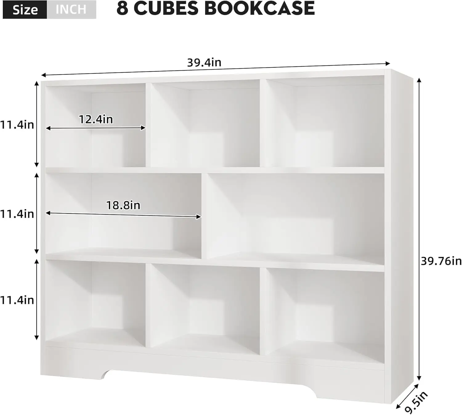 White 3-Tier Wooden Cube Bookshelf Organizer with 8 Storage Cubes for Bedroom Use