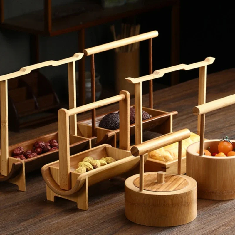 

Carry bamboo basket gift box, bamboo portable snack basket, tabletop refreshment box, dried fruit plate storage