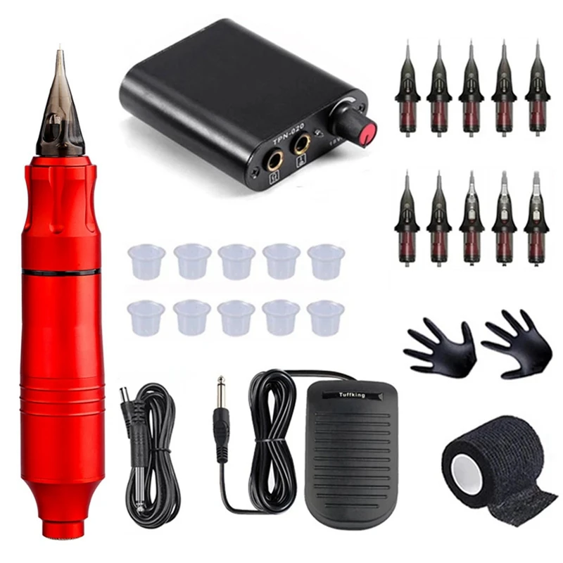 Tattoo Kit Complete Set Wireless Rotary Tattoo Machine Pen Kit DC Interface With Needles US Plug