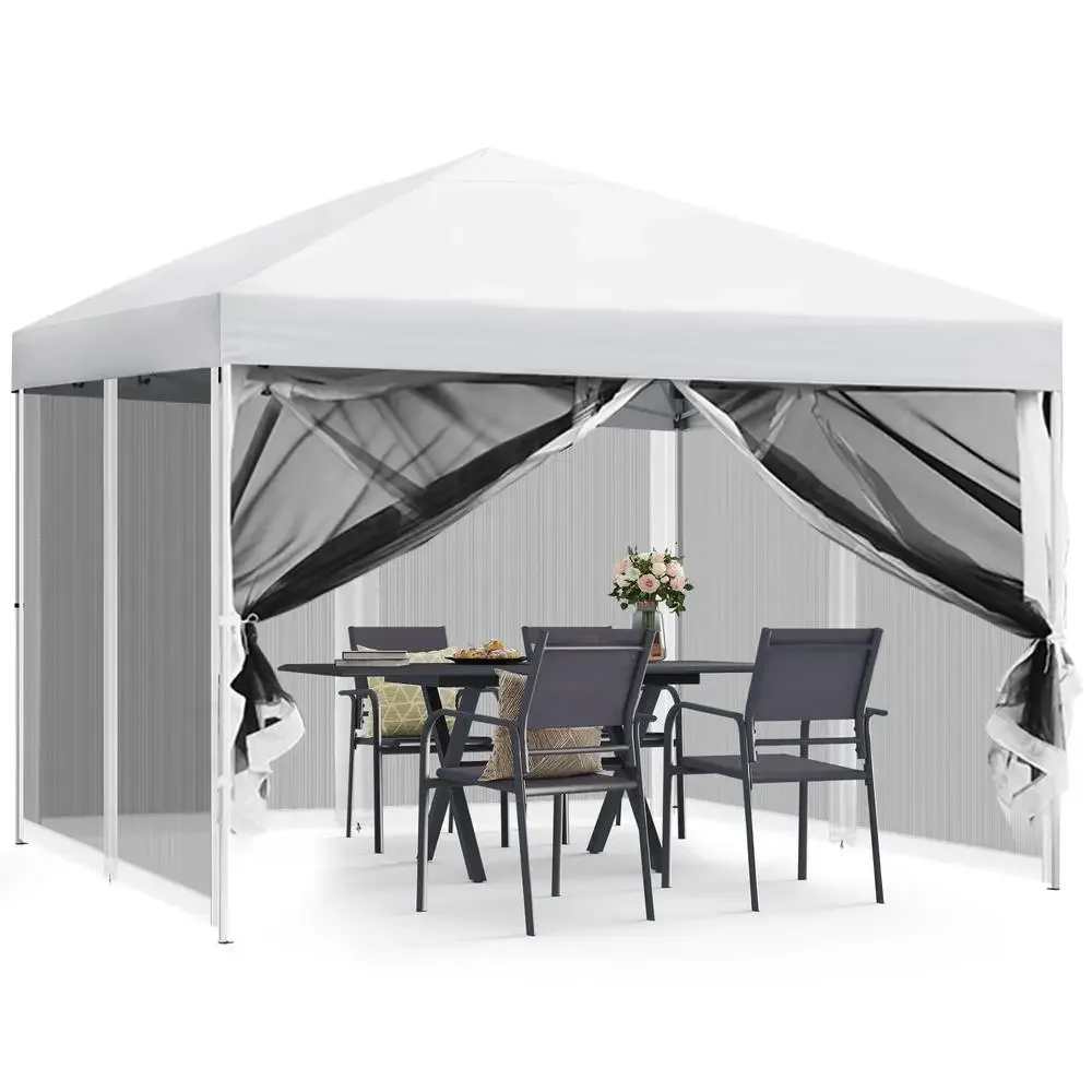 Pop-Up Outdoor Canopy Tent with Netting White Patio Screen House Kit