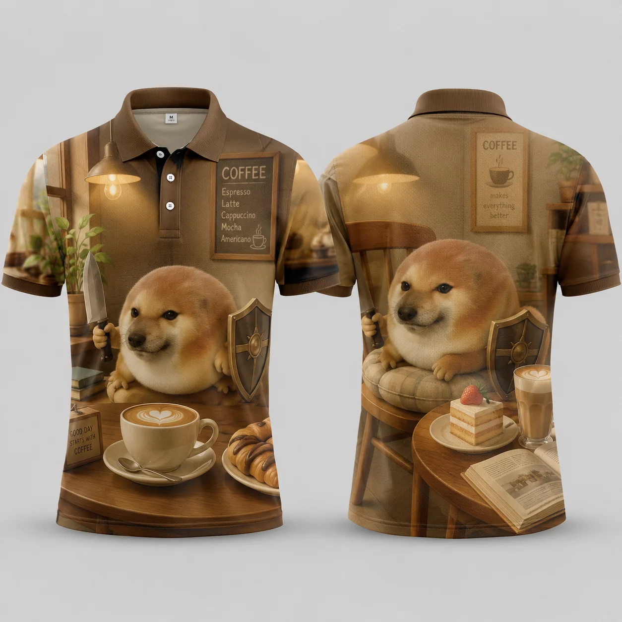 What The Dog Doing Shiba Inu Coffee Shop Polo Shirt Funny Meme Dog Warrior 3D Print Quick Dry Breathable Casual Summer Top