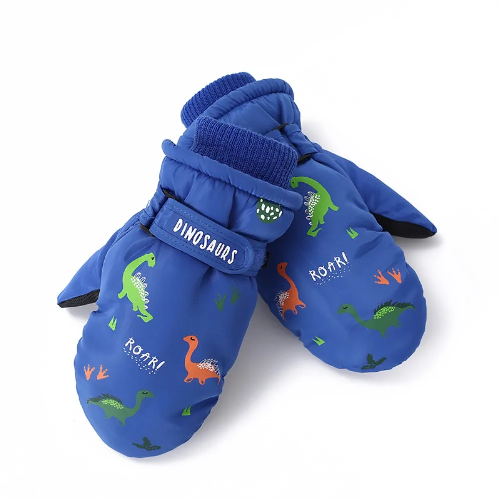 

Cartoon Dinosaur Ski Gloves Lining Windproof Velvet Warm Gloves Waterproof Anti-slip Winter Mitten For Boy Girl Children