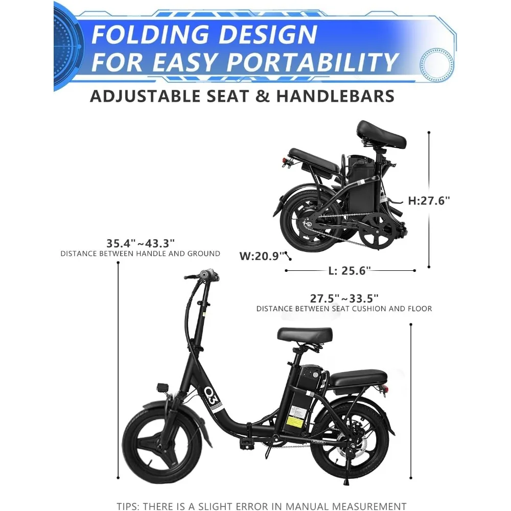 دراجة كهربائية للبالغين، بطارية قابلة للإزالة مقاس 14 بوصة/26 بوصة، دراجة كهربائية للتنقل، نظام امتصاص الصدمات متعدد المراحل، 20 ميجا في الساعة، 20+ ميلًا #6