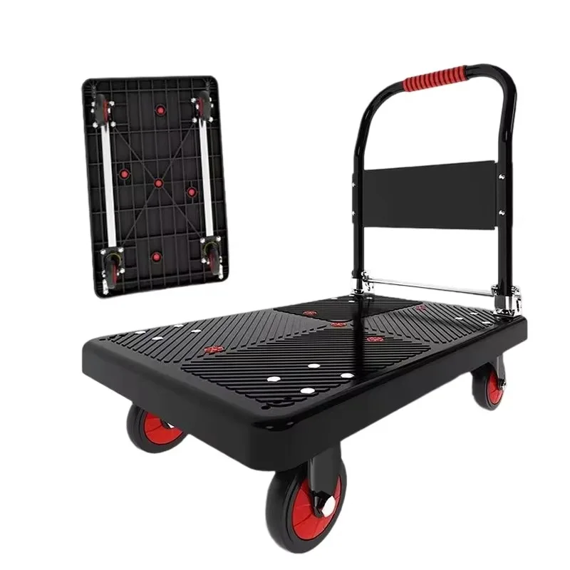Foldable flat trolley 150kg-1000kg capacity foldable four-wheel transport trolley warehouse handling goods one piece for sale