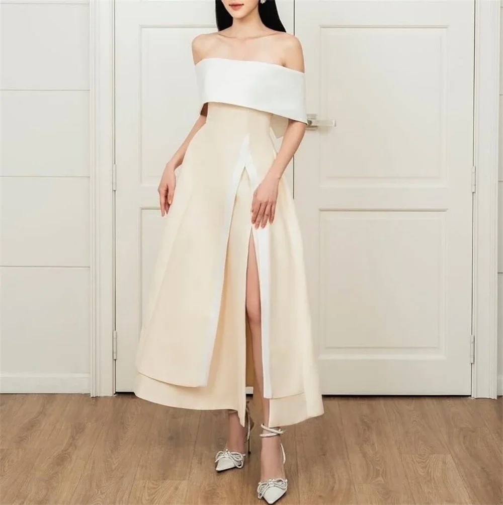 

Prom Dress Saudi Arabia Classic Modern Style Formal Evening Off The Shoulder A-line Ankle-Length Satin Bespoke Occasion Dresses