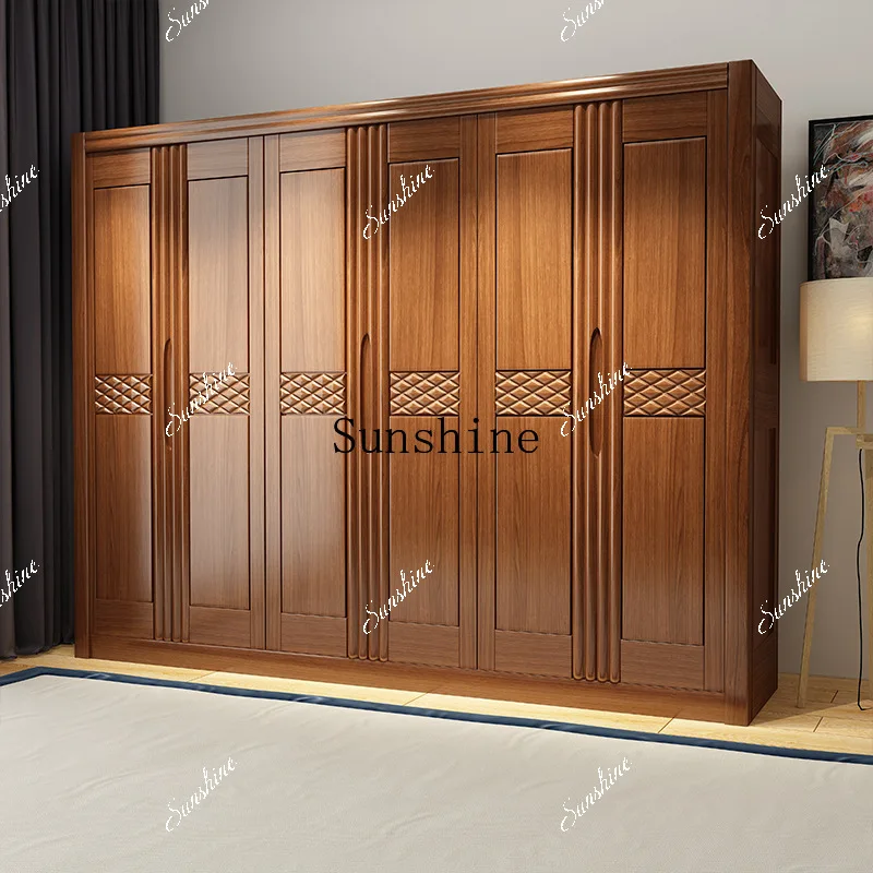 All solid wood wardrobe 3456 swing door wooden storage cabinet  FT