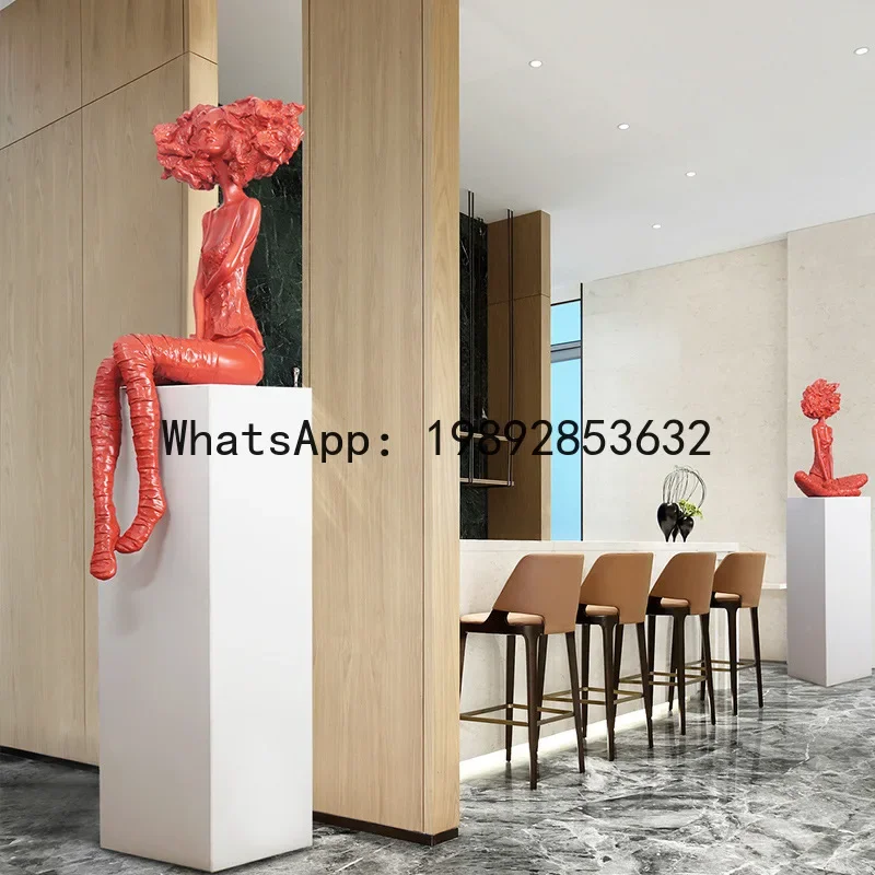 X2 Fiberglass Abstract Figure Fashion Creative Sitting Girl Sculpture Window Store Floor Soft Decoration Ornament