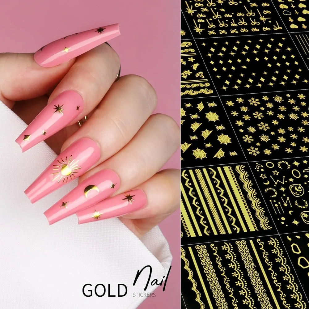 Flower Nail Art Stickers Gold Floral Nail Decals Design Summer Nail Decor Accessories for Women Girls Kids 50 Sheets Nail Stickers view 5