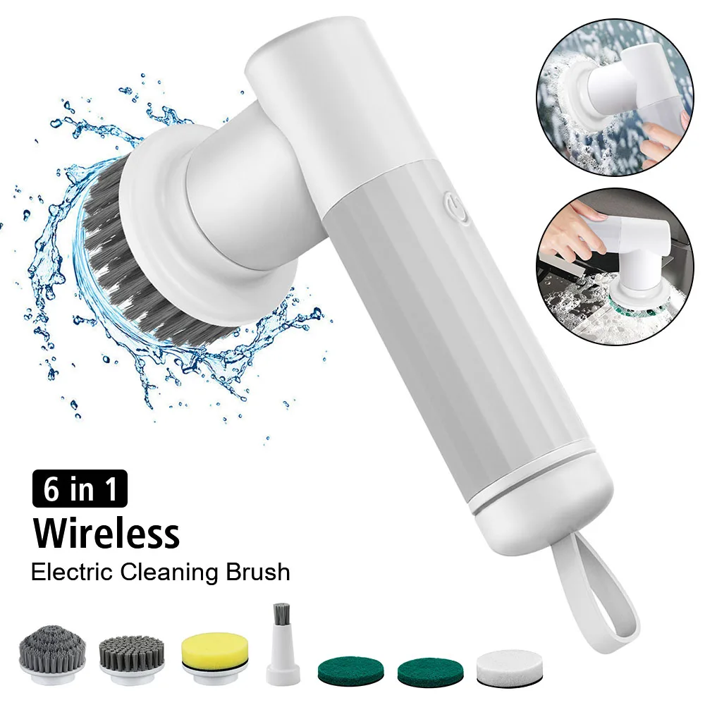 

Handheld USB Type Bathroom Wash Brush 6-in-1 Cleaner Sink Electric Cleaning Brush Kitchen Cleaning Tool Bathtub Brush