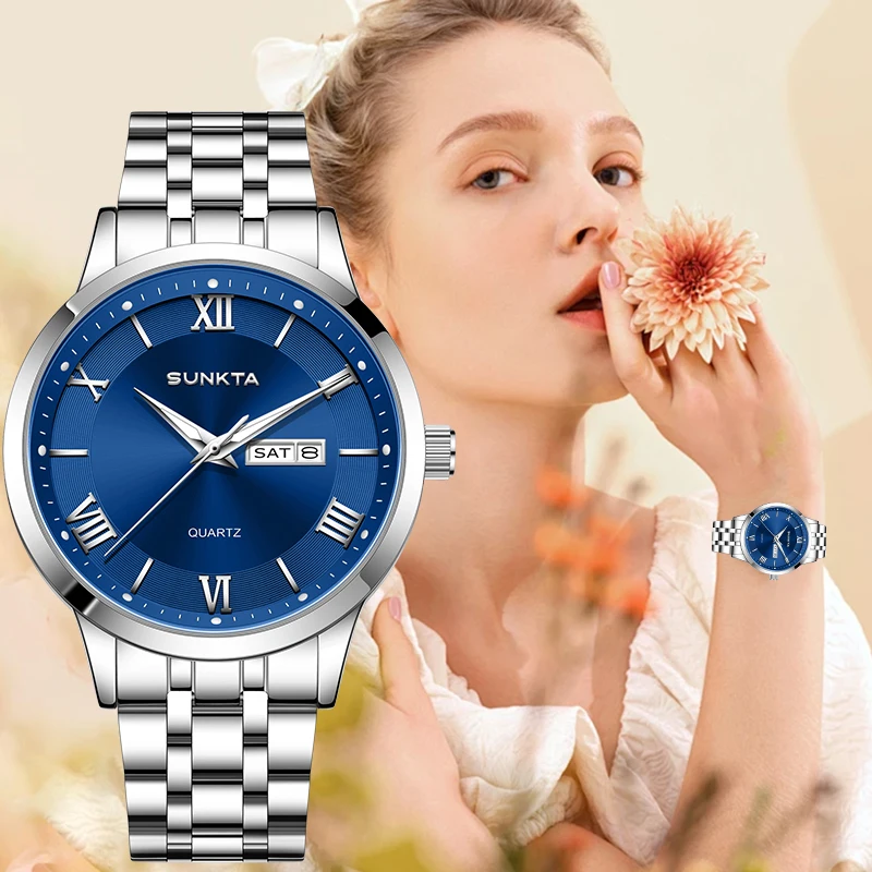 Sunkta Fashion Luxus-Damenuhr, klassische Business-Uhr mit Stahlband, automatisches Datum, wasserdicht, einfaches Zifferblatt, Quarz-Armbanduhr für Damen