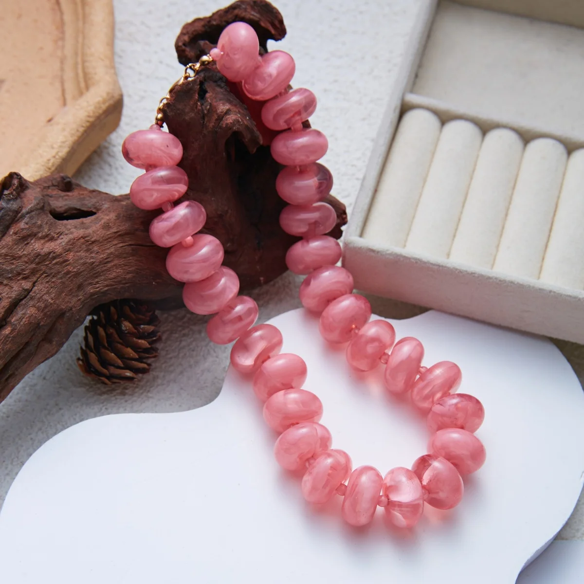 Dopamine Bunte flache, runde Acryl-Perlenkette für Damen und Herren, trendige, einfache geometrische Harzperlen, stapelbarer Choker-Schmuck – Detail 21
