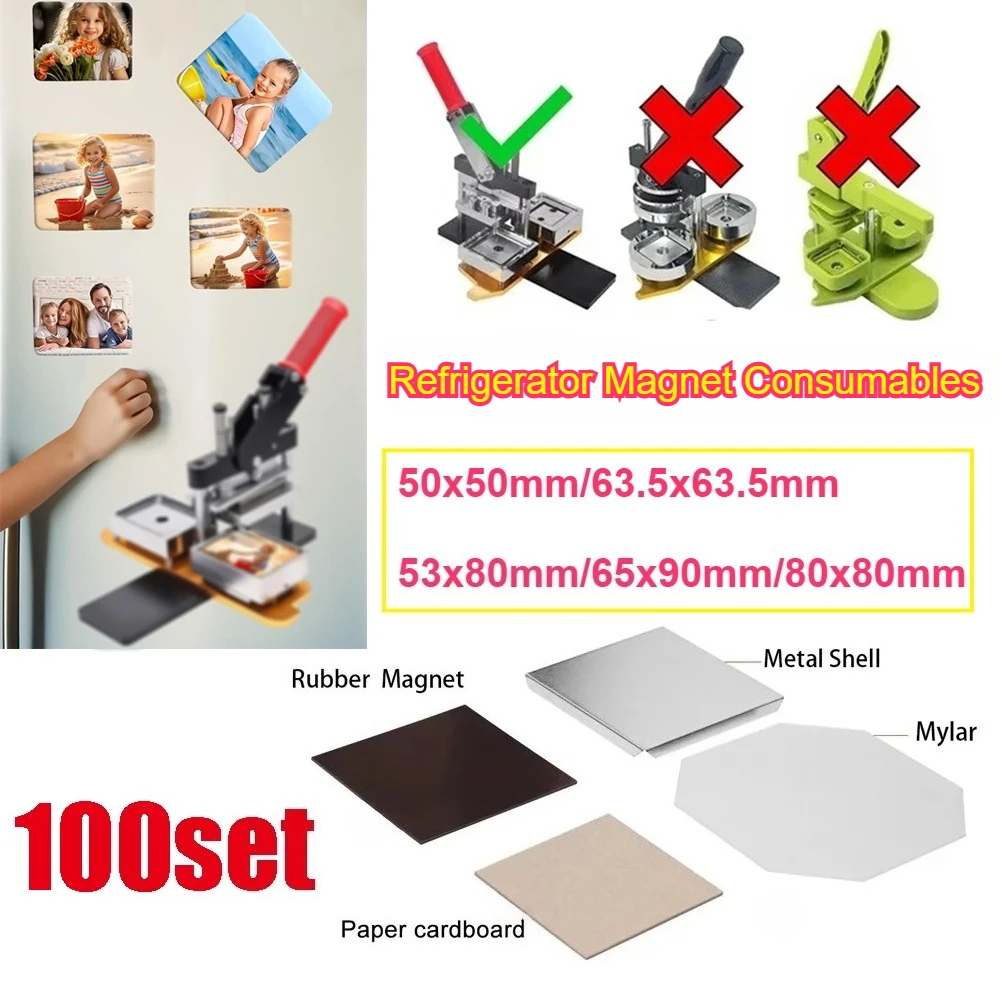 

100sets DIY Fridge Magnet Making Supplies 50-80mm Size Rectangular Blank Magnet Materials Photo Refrigerator Sticker Making