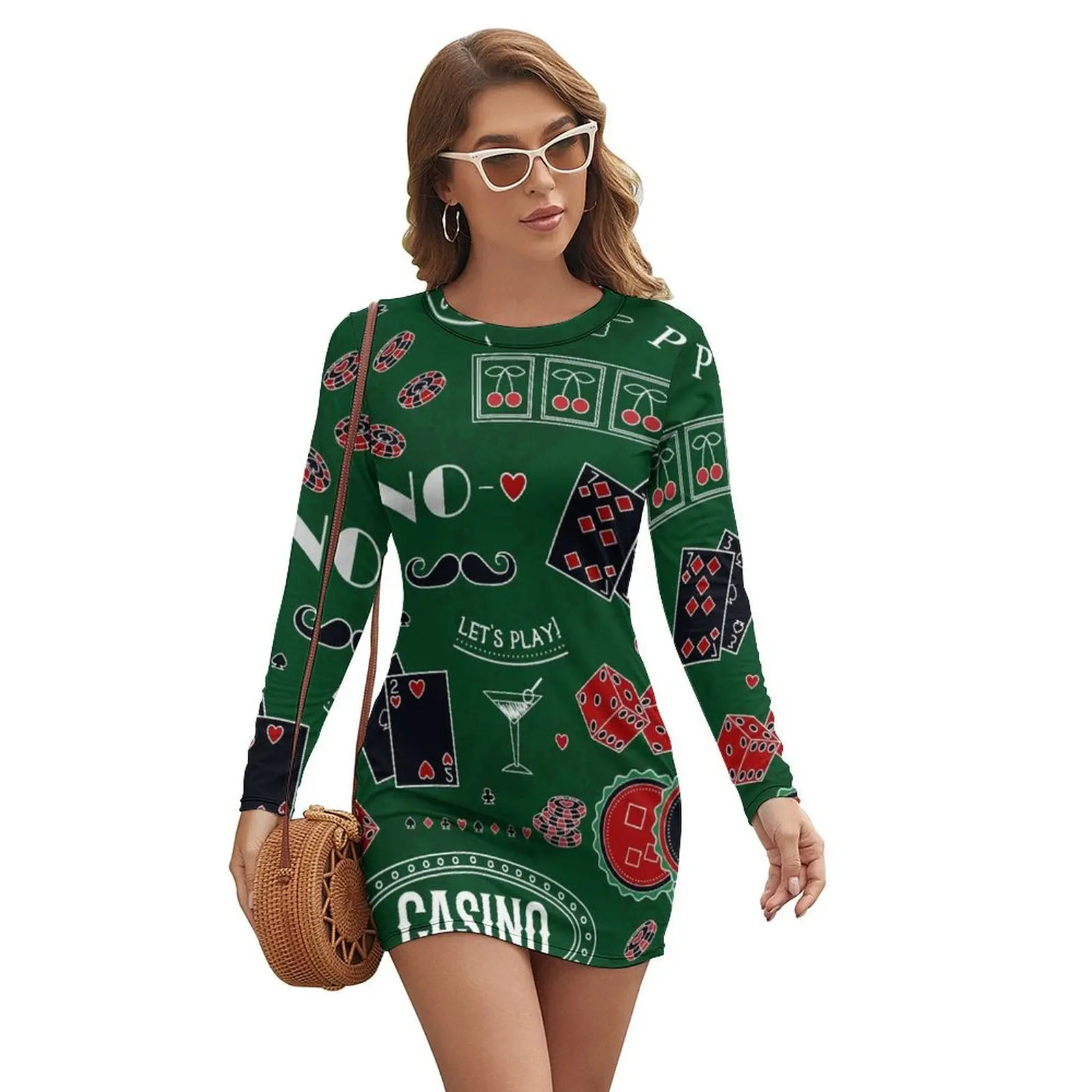 

Casino theme. Gambling symbols. Long-sleeved Dress women's luxury party dress elegant dresses plus sizes