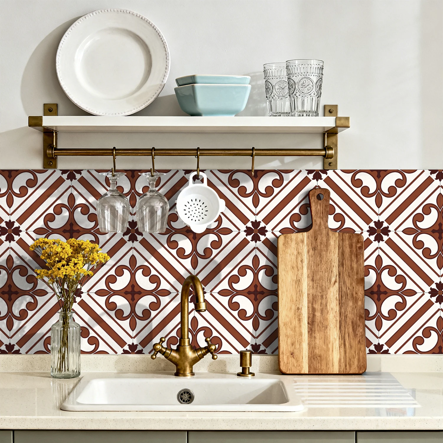 36 pieces of minimalist floral tile stickers, self-adhesive wall stickers, waterproof kitchen