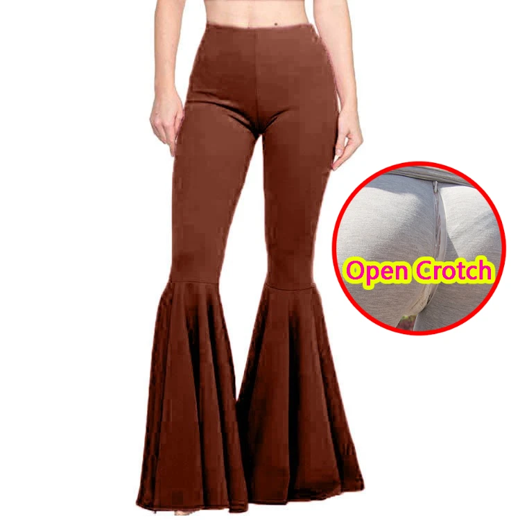 Woman Sexy Open Crotch Pants Long Sleeve Hidden Zipper Underpants Push Up Big Waist Crotchless Leggings Super Tight Design