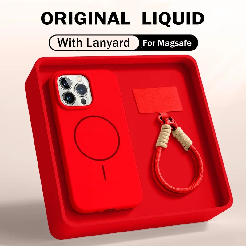 Offizielles Flüssigsilikon-Halsband-Handyhülle für iPhone 17 16E 16 14 15 Plus 12 13 11 18 Pro Max Magsafe Magnetische Weiche Hülle – Detail 7