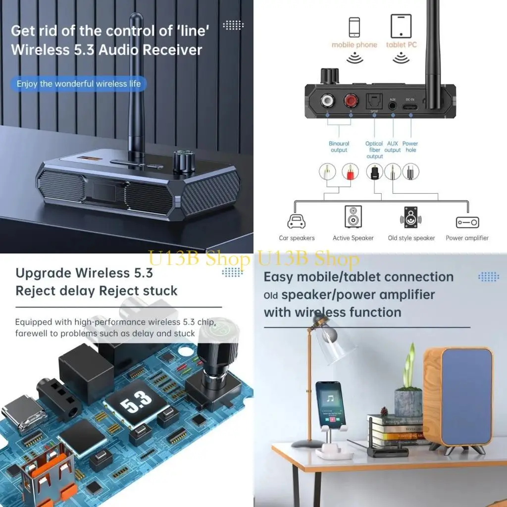 U13B Wireless Auditory Receiver Bluetooth-compatible 5.3 Supports Digital Opticaled/3.5mm/USB MP3 Playing