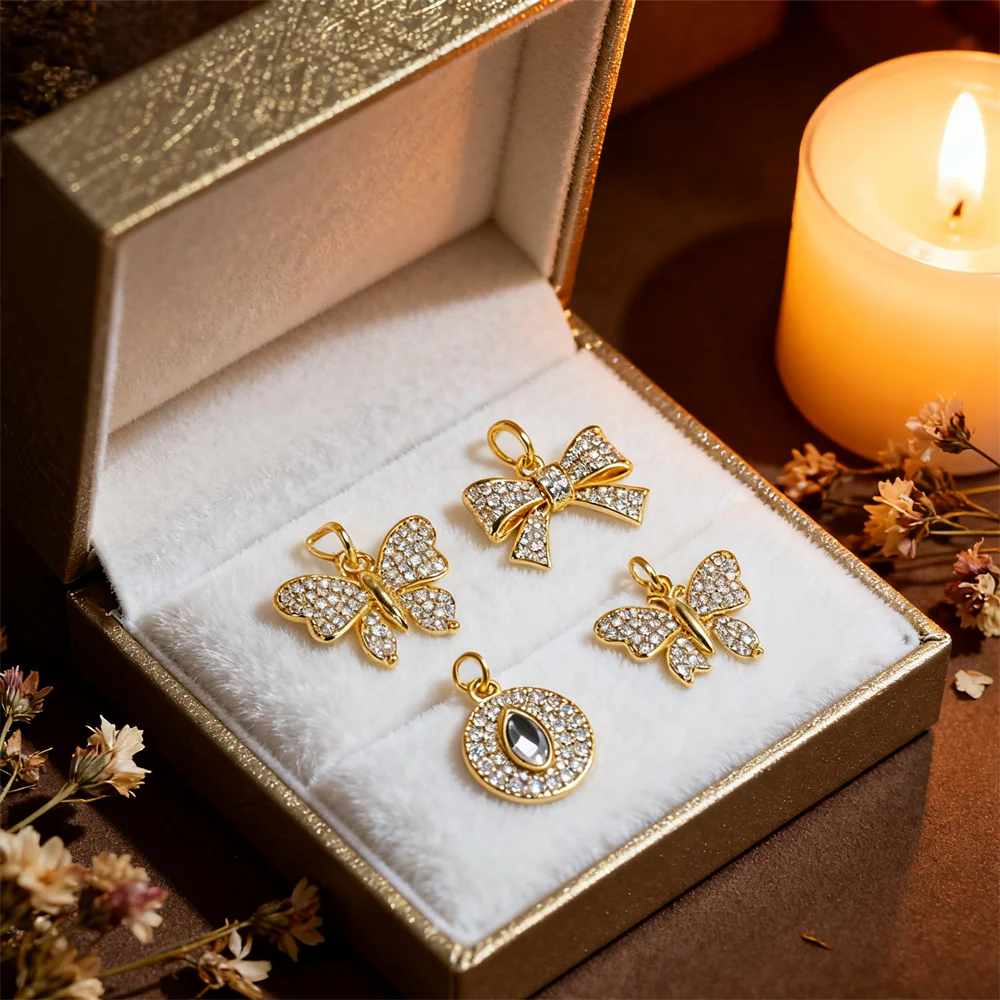 

3 шт. сверкающие подвески из латуни с цирконием и бабочкой и бантом, подвески для DIY ювелирных изделий, ожерелья, браслета, аксессуары для женщин и мужчин