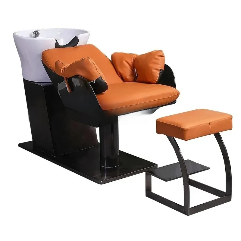 

New Arrivals Barber Shop Shampoo Chair Hair Salon Fashion Simple Ceramic Deep Basin Half Lying Flushing Bed for Hair Salon 03A