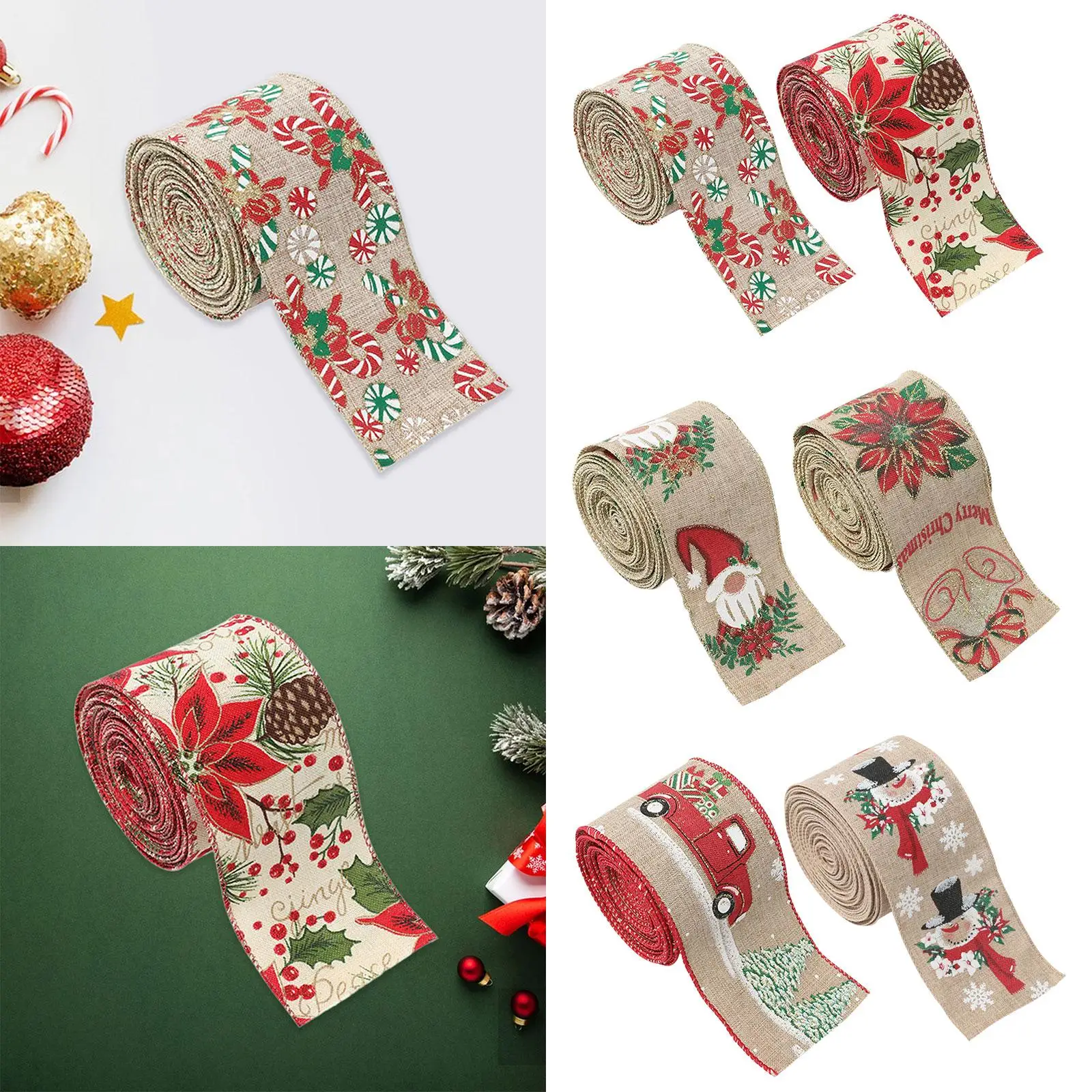 Christmas Ribbon Scrapbook Bows Present Wrapping Gift Wrapping Ribbon for Festivals Party Favor Wedding Holidays Craft Projects