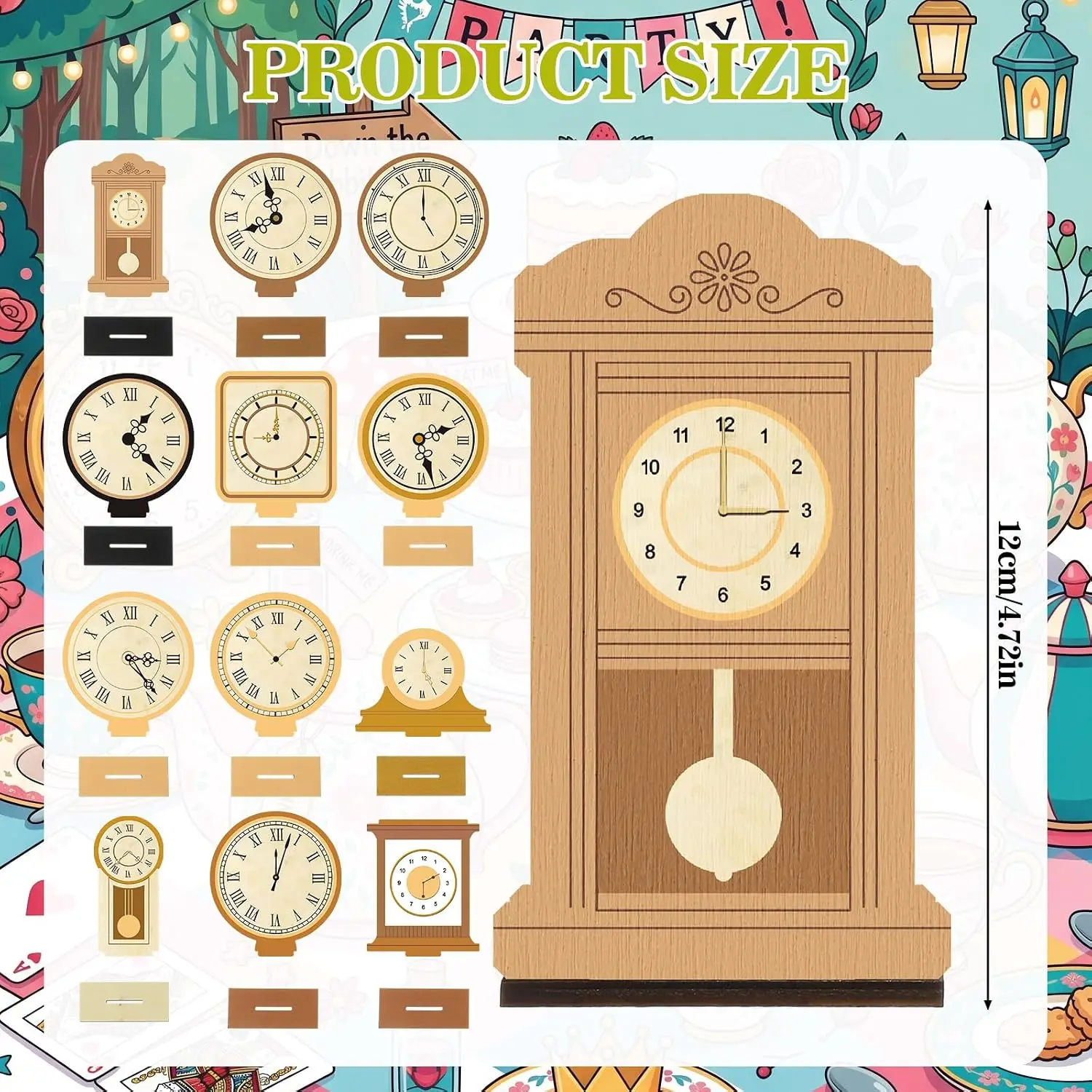 Wonderland Tea Party Decor Table Centerpiece Clock 12 Pcs Vintage Birthday Wedding Celebration Event Supplies 3.9 Inch