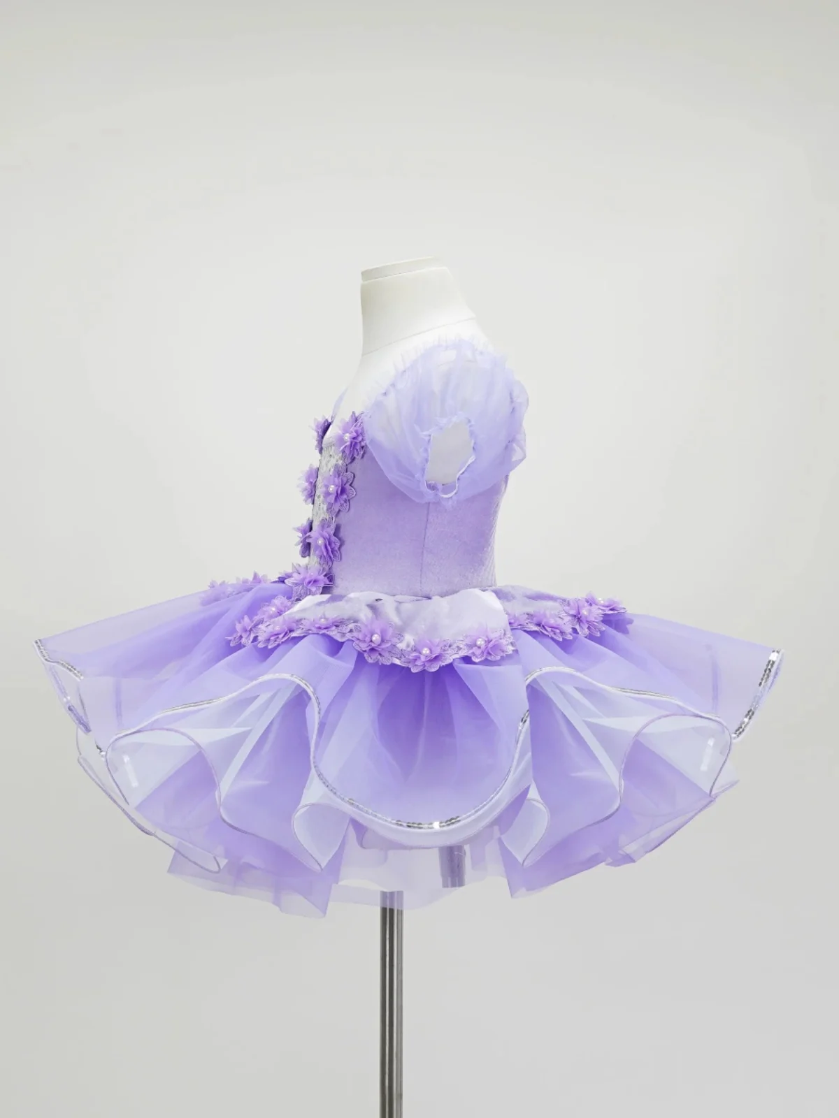 Traje de dança infantil para meninas, saia fofa, traje de performance, saia roxa de gaze de lantejoulas princesa