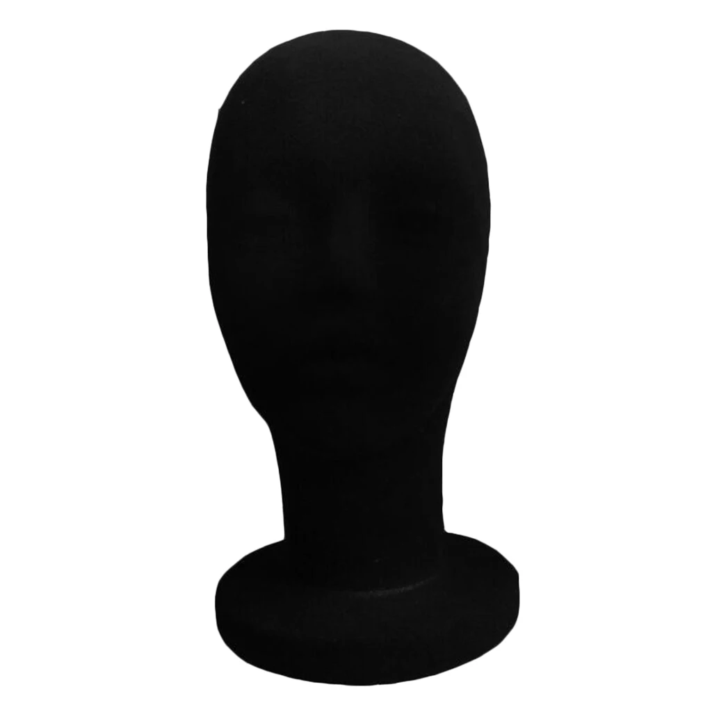 Foam Flocking Manikin Display Head Wig Hat Stand (Black Color)