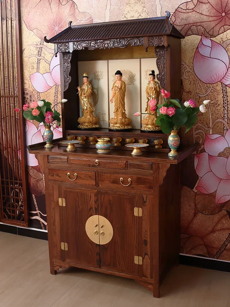 Solid wood table cabinet Chinese antique Buddhist table household incense case offering table Buddhist niche