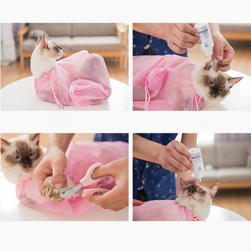 Mesh Cat Groom torba do kąpieli regulowane psy odporne na zadrapania ugryzienie Kat Nail Trim wstrzyknąć próbowanie Pet mycie czyste powściągliwość