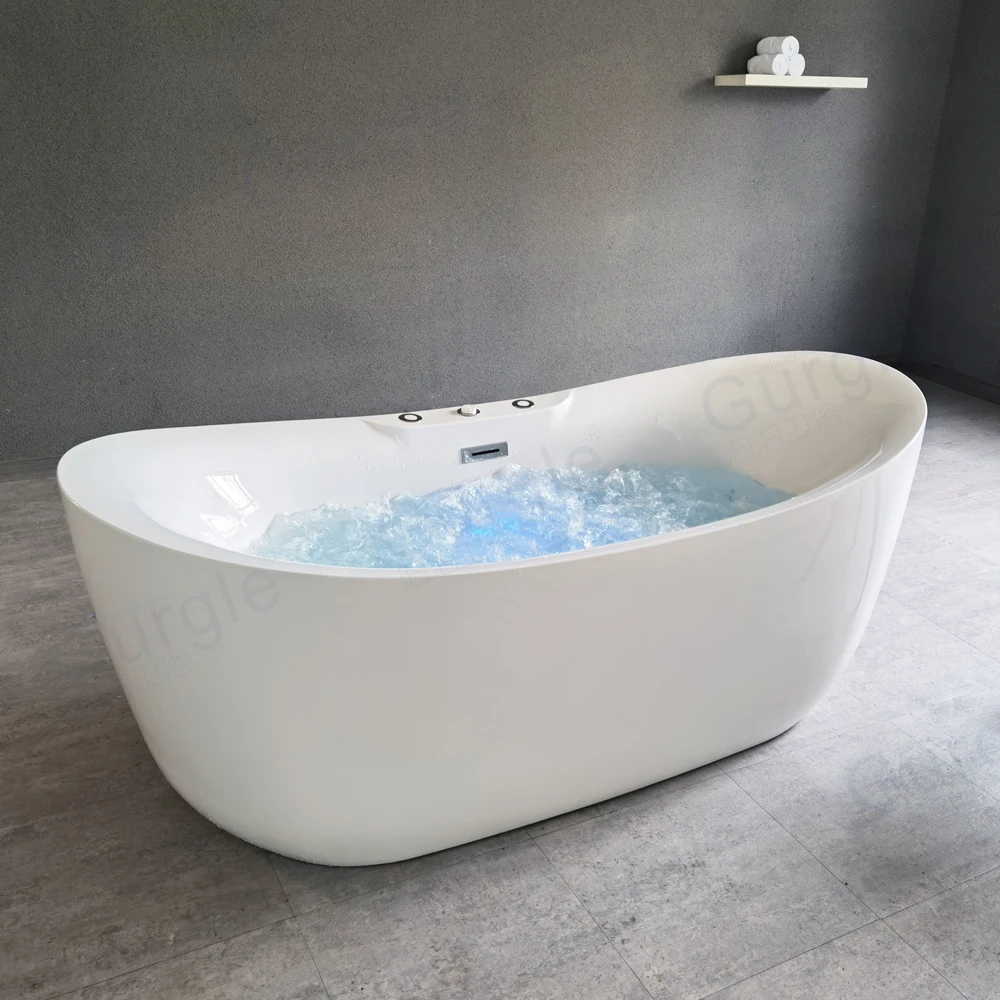 Custom Luxury Indoor White Free Standing Alone Acrylic Soaking Hydromassage Air Massage Spa Water Jet Whirlpool Bathtub