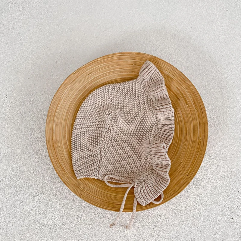 

New autumn baby hat, girls aged 0-2, knitted ruffle edge hat