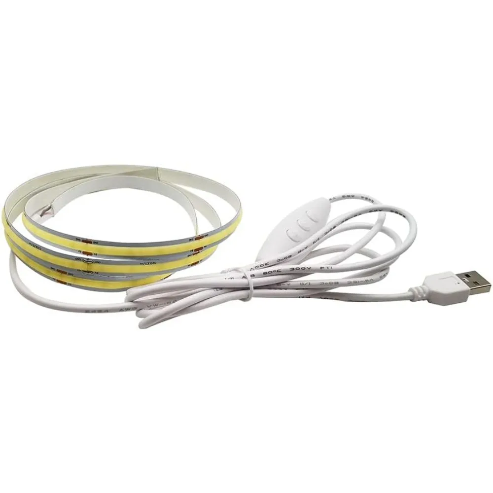 

DC 5V Dimmable FCOB COB FOB LED Strip Lights USB Powered 6.56FT 640LEDs White 6000K 7W/m Flexible High Density for TV Backlight