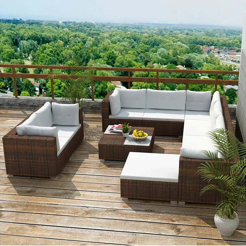 

Outdoor rattan sofa courtyard sun room living room leisure hotel waterproof sunscreen factory direct sales rattan sofa combinati