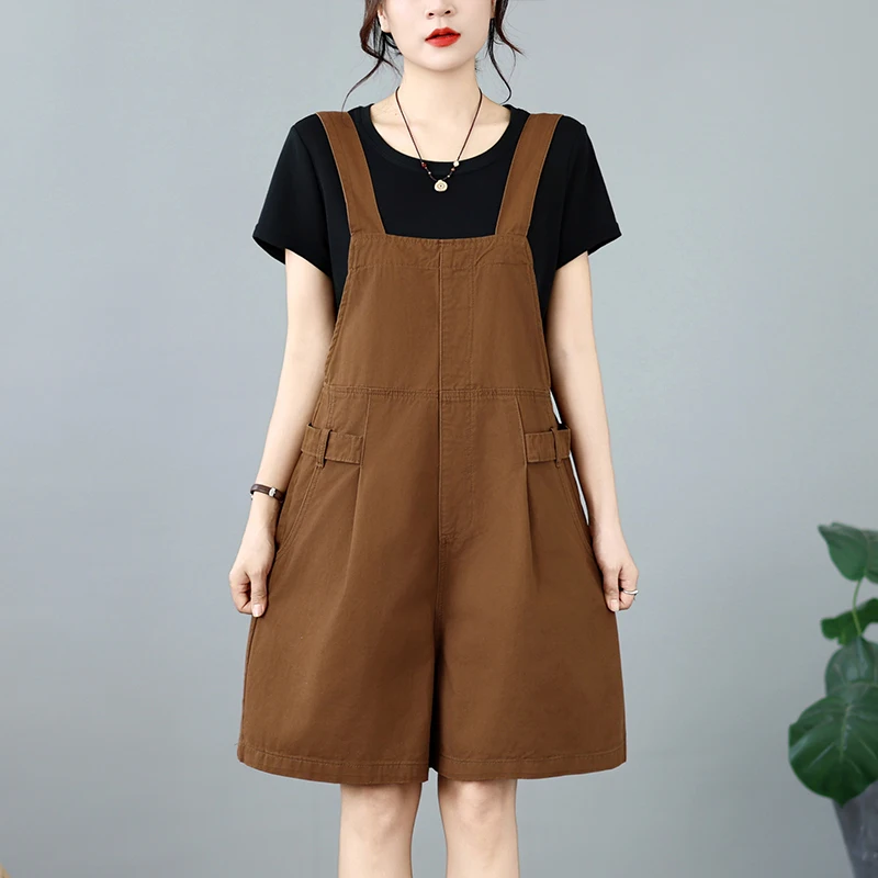 Casual Two-tone Workwear Strap Pants Loose Slimming Short Shorts Pure Color Slimming Buckle for plus Size Women Summer Cotton...