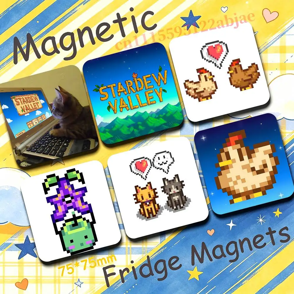 Stardew V-Valley 75mm Square Cute Fridge Magnet Decorative Refrigerator Magnet Home Kitchen Decoration Souvenir Gift