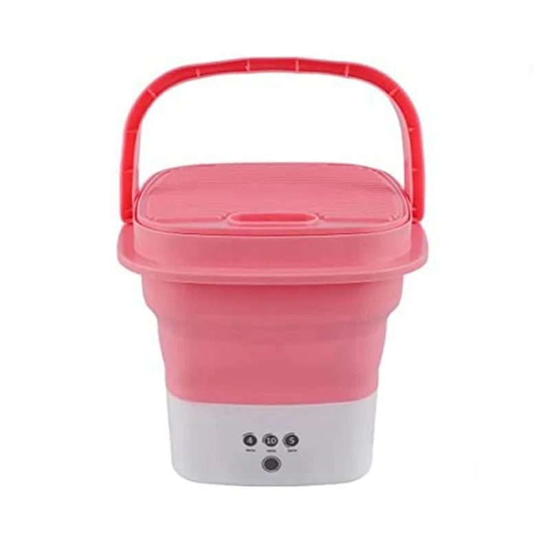 Pink Portable Travel Washing Machine, Mini Folding Washing Machine Combo with Small Collapsible Drain Basket EU Plug